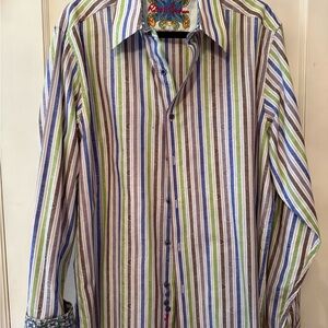 Robert Graham Multicolor Striped Button-Down Shirt — Blue, Green & Brown
